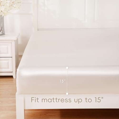 Sleeplite 4 Piece Luxury Satin Bed Sheets Set with Pillowcases - Ultra Soft & Silky, Hypoallergenic & Wrinkle-Free, Hotel Quality Comfort Bedding, Size Full, Snow White Sleeplite