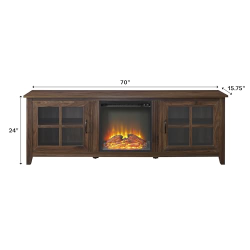 Walker Edison Bern Classic 2 Glass Door Fireplace TV Stand for TVs up to 80 Inches, 70 Inch, Grey Wash