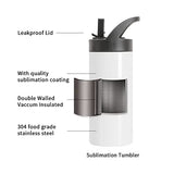 PYD Life Sublimation Sports Kids Water Bottle Blanks 16 OZ White Stainless Steel Bottles Vacuum Flask Tumbler with Sippy Up Lid and Straw for Tumbler Heat Press Sublimation Printing 4 Pack PYD Life
