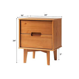 Walker Edison Mid Century Modern Grooved Handle Wood Nightstand Side Table Bedroom Storage Drawer and Shelf Bedside End Table, 2 Drawer, Caramel Walker Edison