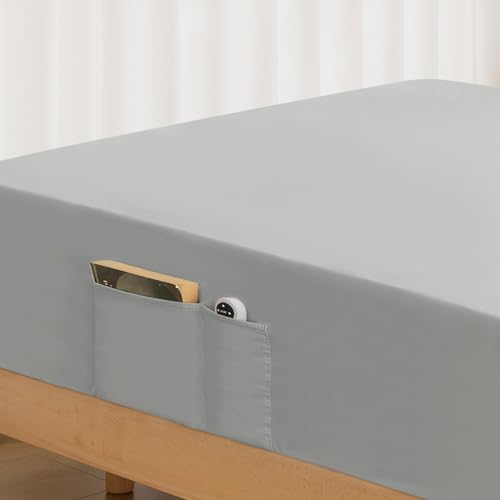 Twin Fitted Sheet Only with Side Storage Pocket - Premium 1800 Super Soft & Cozy Microfiber, Wrinkle, Fade, Shrinkage Resistant Deep Pocket Twin Size Fitted Bottom Sheet, Light Gray ALYVIA SPRING