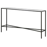 Pemberly Row 55" Blackened Bronze Metal/Glass Console Table, Tempered Glass Top, Geometric Crossbar Design, Modern Industrial Style Accent Table for Living Room or Entryway Use Pemberly Row