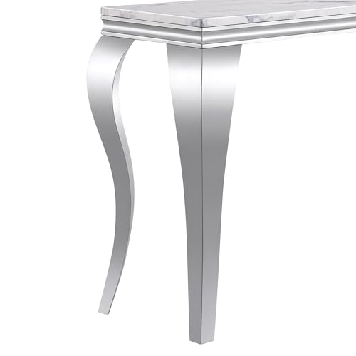 Modern Rectangular Silver Faux Marble Console Table, 0.71" Thick Faux Marble Top, 4 Stainless Steel Legs with Silver Mirrored Finish for Living Room (Silver6) ShopBOPP