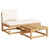 vidaXL 11-Piece Patio Lounge Set with Cushions - Solid Acacia Wood, Modular Outdoor Garden Sofa, Cream White Cushions vidaXL