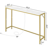MAHANCRIS Console Table, Narrow Sofa Table, 43.3” Entrance Table with Power Station, Behind Couch Table, Simple Style, for Living Room, Hallway, Entryway, Foyer, Marble and Gold CTJM112E01 MAHANCRIS