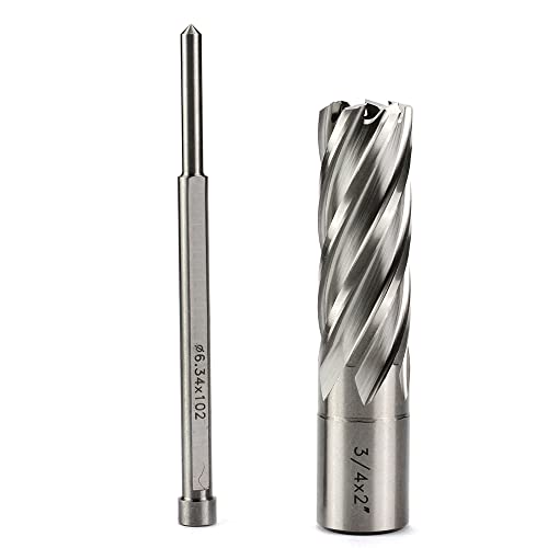 OSCARBIDE Annular Cutter 3/4 inch Cutting Diameter 2 inch Depth of Cut,3/4 inch Weldon Shank 2 Flat Mag Drill Bit with Pilot Pin for Magnetic Drill Press,1 Piece OSCARBIDE