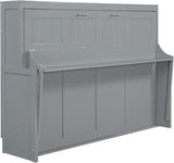 Full Horizontal Murphy Bed with Desk,Solid Wood Folding Hideaway Murphy Wall Bed for Adult,Guest Room (Grey) MERITLINE