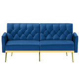 ACMEASE Velvet Futon Sofa Bed w/Adjustable Armrests & Backrests, Button Tufted Sleeper Couch, Modern Convertible Loveseat Sofa for Bedroom, Living Room, Apartment, Blue ACMEASE