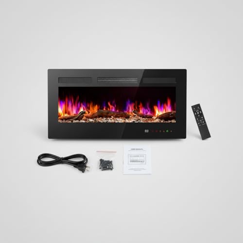 36" Electric Fireplace Insert, 1500W Wall Mounted & Recessed Fireplace Heater with Remote & Touch Screen, Adjustable Flame Color & Brightness, 12H Timer, Low Noise Electric Fireplace for Indoor Use Aidoly