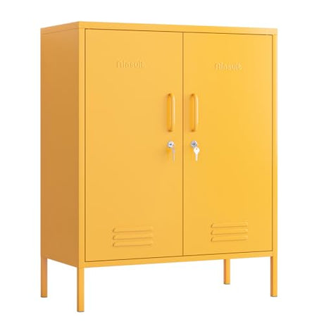 Aiasuit 2 Door Lockable Metal Storage Cabinet, 3-Tier Heavy Duty Industrial Cabinet with Removable Shelves, Easy Assembly Multi-Purpose Storage for Home Office, Yellow 40" H x 31.5" W x 15" D Aiasuit