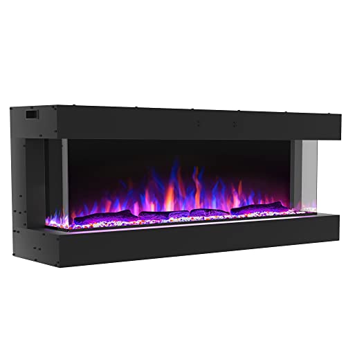 Valuxhome 3-Sided Electric Fireplace, 42 Inch Recessed and Wall Mounted Fireplaces, Built-in Fireplace Decorations for Living Room with Overheating Protection, Remote, Log & Crystals, Black Valuxhome