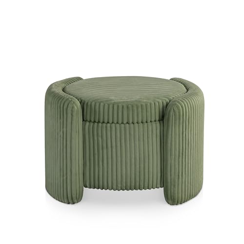 Furniture of America Lennox Modern Chenille 25-inch Round Storage Ottoman with Reversible Flip Top, Upholstered Footstool for Living Room, Bedroom, Entryway, Green Furniture of America