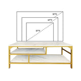 AT-VALY 3-Tier Stand for TV Media Console Table with Open Shelving Storage for Living Room Bedroom (Gold Frame with White Faux Marble top PB Board) AT-VALY