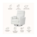 Pemberly Row Modern Chenille Fabric Swivel Recliner, Upholstered Seating Chair with Swivel Reclining Operation for Interior Seating Placement, Chenille Fabric in Oyster White Finish