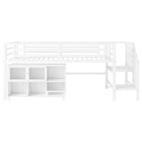 MoproBeti Low Loft Bed with Stairs, Metal Kids Loft Bed with Storage Cubby, Twin Low Loft Bed with Safety Guardrail and Under-Bed Play Space for Girls Boys,No Box Spring Needed,White MoproBeti