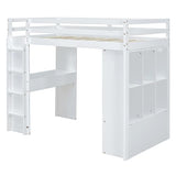 Merax White Full Size Loft Bed with Shelves, Desk, and LED Light Merax