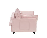 KEIKI Full Size Futon, 3 in 1 Convertible Sleeper with Reclining Backrest, Toss Pillows and Pockets, Small Velvet Loveseat Lounge, Pull-Out for Living Room, Pink KEIKI