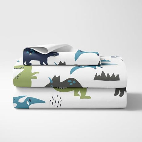 Sweet Jojo Designs 3-Piece Twin Sheets Set (Blue Green Dinosaur) for Boys, Kid, Childrens Bedding incl. Single Size Bed Flat Fitted Sheet & Pillow Case (Modern Dino, Dinosaurs Theme, T-Trex, Jurassic) Sweet Jojo Designs