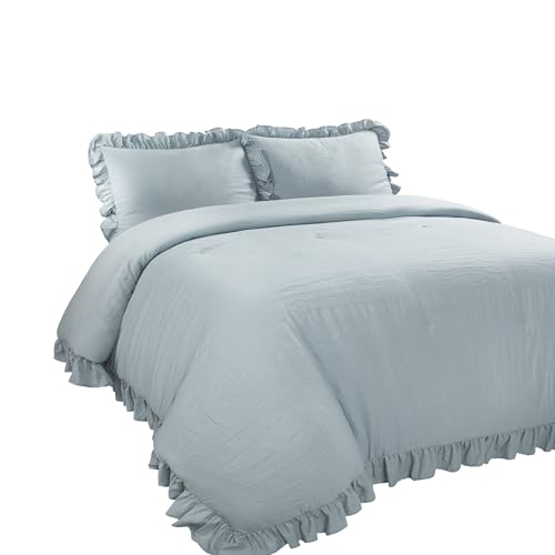 Lush Decor Reyna Ruffle Comforter Set, King, Lake Blue, 3 Piece Cozy Bedding Set Lush Decor