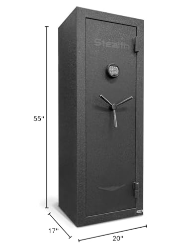 Stealth EGS14 Essential Gun Safe, Fireproof for 30 Minutes, Fits up to 14 Long Guns & Pistols, Adjustable Door Panel Organizer, California DOJ Approved, Internal Power Outlet, Durable Black Paint