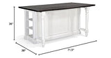 Pemberly Row 71.5" x 38" Farmhouse Wood Kitchen Island with Adjustable Shelves, Ample Storage Space, in White & Dark Brown Finish Pemberly Row