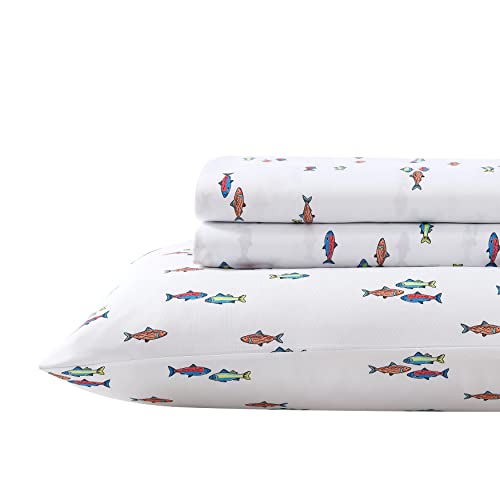 Eddie Bauer Kids - Queen Sheets, Stain-Resistant Toddler Bedding with Matching Sham(s), Super Soft, Ideal Boy Room Essentials (Fish Lake White, Queen) Eddie Bauer