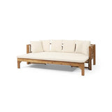 KEIKI 78.5" Outdoor Patio Sofa Bed Acacia Wood Frame Convertible Couch Daybed with Cushion & Pillow for Courtyard KEIKI