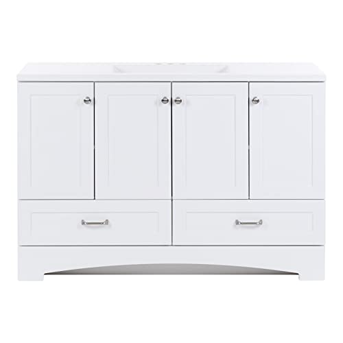 Spring Mill Cabinets Emlyn 48 Inch Bathroom Vanity with White Single Sink Top, 3 Cabinets, 2 Shelves, 2 Drawers, 48.5" W x 18.75" D x 32.89" H, White Spring Mill Cabinets