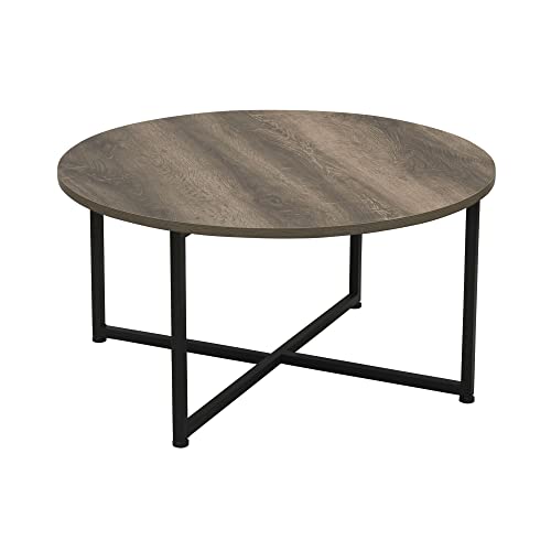 Household Essentials Jamestown Round Coffee Table Ashwood Rustic Wood Grain and Black Metal 31.5 x 31.5, Taupe - WoodArtSupply