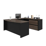Bestar Connexion 72W U-Shaped Executive Desk with Lateral File Cabinet in Antigua & Black Bestar
