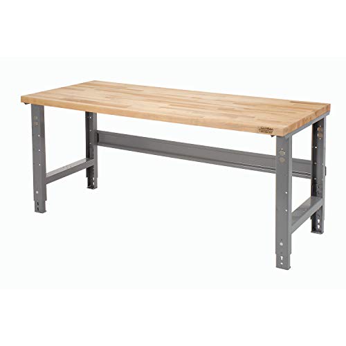 Global Industrial Adjustable Height Workbench, Maple Butcher Block Square Edge, 72" W x 30" D x 29-5/8 to 37-1/4"H, Gray - WoodArtSupply