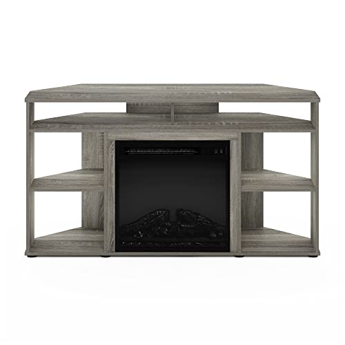 Furinno Jensen Corner TV Stand with Fireplace for TV up to 55 Inches, French Oak Grey Furinno