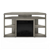 Furinno Jensen Corner TV Stand with Fireplace for TV up to 55 Inches, French Oak Grey Furinno