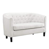 Emma Loveseat, Button Tufted Faux Leather Barrel Loveseat, Midcentury Modern 2 Seater Sofa Couch, Small Loveseat for Small Spaces, Bedrooms, Couches for Living Room, Easy Tool-Free Assembly - White Naomi Home