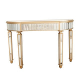 SSLine Mirror Console Table for Living Room 47" Half-Moon Mirrored Entryway Table with Fluted Glass & Crystal Knob Drawer Modern Luxury Gold Silver Mirror Foyer Tables for Hallway Entrance SSLine