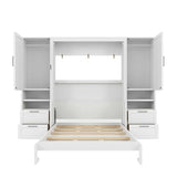 SOFTSEA Full Murphy Bed with Desk and Wardrobe, 107" Hidden Wall Bed with Double Wardrobes, 4 Drawers, Space Saving Fold Down for Small Spaces, Guest Room, Studio, Home Office, White SOFTSEA