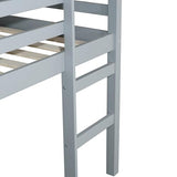 PVWIIK Twin Low Loft Bed with with Guardrail and Ladder for Girls,Boys - Rubberwood Frame,Grey PVWIIK