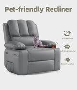 GarveeHome Recliner Chairs, Classic Manual Leather Recliner, Home Theater Seating with Lumbar & Arms Support for Living Room, Bedroom and Nursery (Grey-22“)