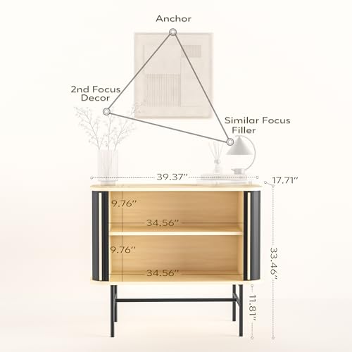 roomfitters Sideboard Buffet Cabinet with Sliding Doors, Mid Century Modern Credenza with 2 Tambour Doors, Minimalist Accent Storage Cabinet for Living Room, Media Console with Storage, Black - WoodArtSupply