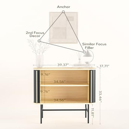 roomfitters Sideboard Buffet Cabinet with Sliding Doors, Mid Century Modern Credenza with 2 Tambour Doors, Minimalist Accent Storage Cabinet for Living Room, Media Console with Storage, Black - WoodArtSupply
