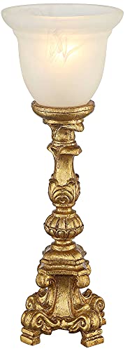 Regency Hill Traditional Glam Console Accent Table Lamp 18" High French Gold Uplight Alabaster Glass Shade Decor for Living Room Bedroom House Bedside Nightstand Office Reading Family Regency Hill