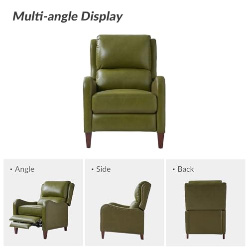 HULALA HOME Genuine Leather Recliner Chair, Modern Push Back Recliner Armchair with Thick Seat, Backrest & Footrest, Nailhead Decor for Living Room, Bedroom, Olive