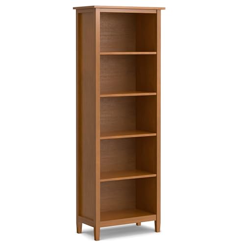 SIMPLIHOME Warm Shaker SOLID WOOD Transitional 5 Shelf Bookcase for The Living, Study Room and Office, 26 inch, Light Golden Brown - WoodArtSupply