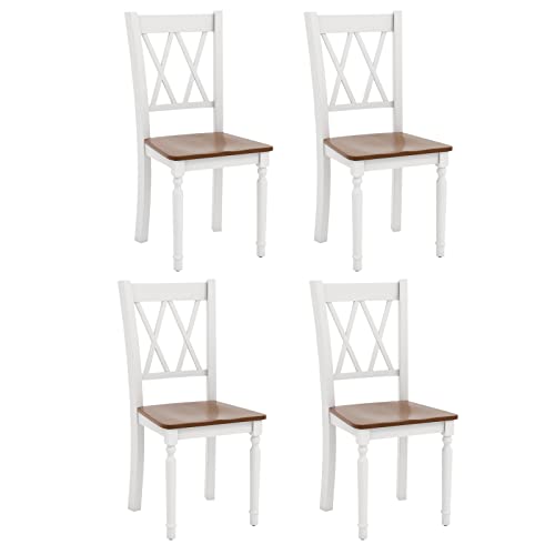 Giantex Dining Room Chairs Set of 4 White - Wooden Farmhouse Kitchen Chairs with Rubber Wood Seat, Acacia Wood Legs, Max Load 360 Lbs, Heavy Duty Wood Armless Dining Chairs with High Back - WoodArtSupply