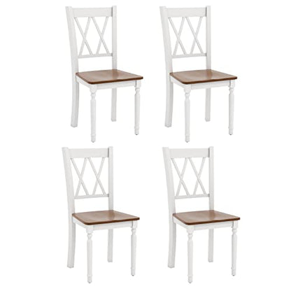 Giantex Dining Room Chairs Set of 4 White - Wooden Farmhouse Kitchen Chairs with Rubber Wood Seat, Acacia Wood Legs, Max Load 360 Lbs, Heavy Duty Wood Armless Dining Chairs with High Back - WoodArtSupply