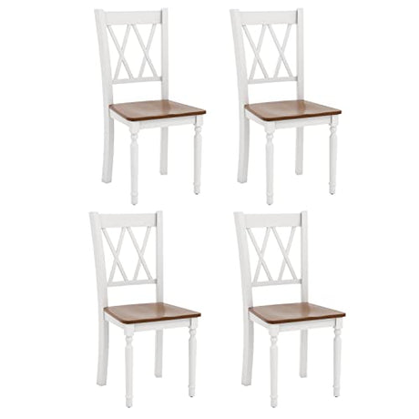 Giantex Dining Room Chairs Set of 4 White - Wooden Farmhouse Kitchen Chairs with Rubber Wood Seat, Acacia Wood Legs, Max Load 360 Lbs, Heavy Duty Wood Armless Dining Chairs with High Back Giantex
