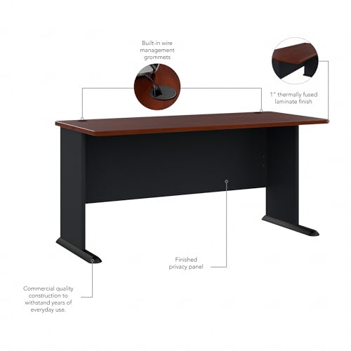 Bush Business Furniture Series A 60W Computer Desk in Hansen Cherry and Galaxy, Large Office Table for Home or Professional Workspace - WoodArtSupply