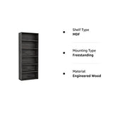 IRONCK 6-Tier Charcoal Grey Bookshelf - Tall Floor Standing Bookcase for Home Office and Living Room IRONCK