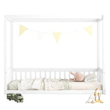 CITYLIGHT White Twin Size Wooden Canopy Bed with Guardrails for Kids CITYLIGHT