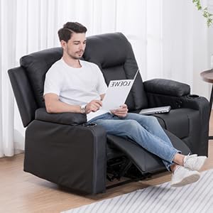 COMHOMA Leather Recliner Modern Loveseat Sofa, 2 Leather Recliner Chairs,Modern Small Sofa Couch,2 Seater PU Loveseat,Couches for Living Room with Drink Holders Living Room Chair Loveseat Sofa COMHOMA